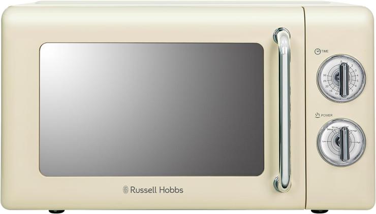 Russell Hobbs RHRETMM705C Compact Retro Style Solo Manual Microwave with 5 Power Levels, Timer, Defrost, Easy Clean, 17L, 700W, Cream