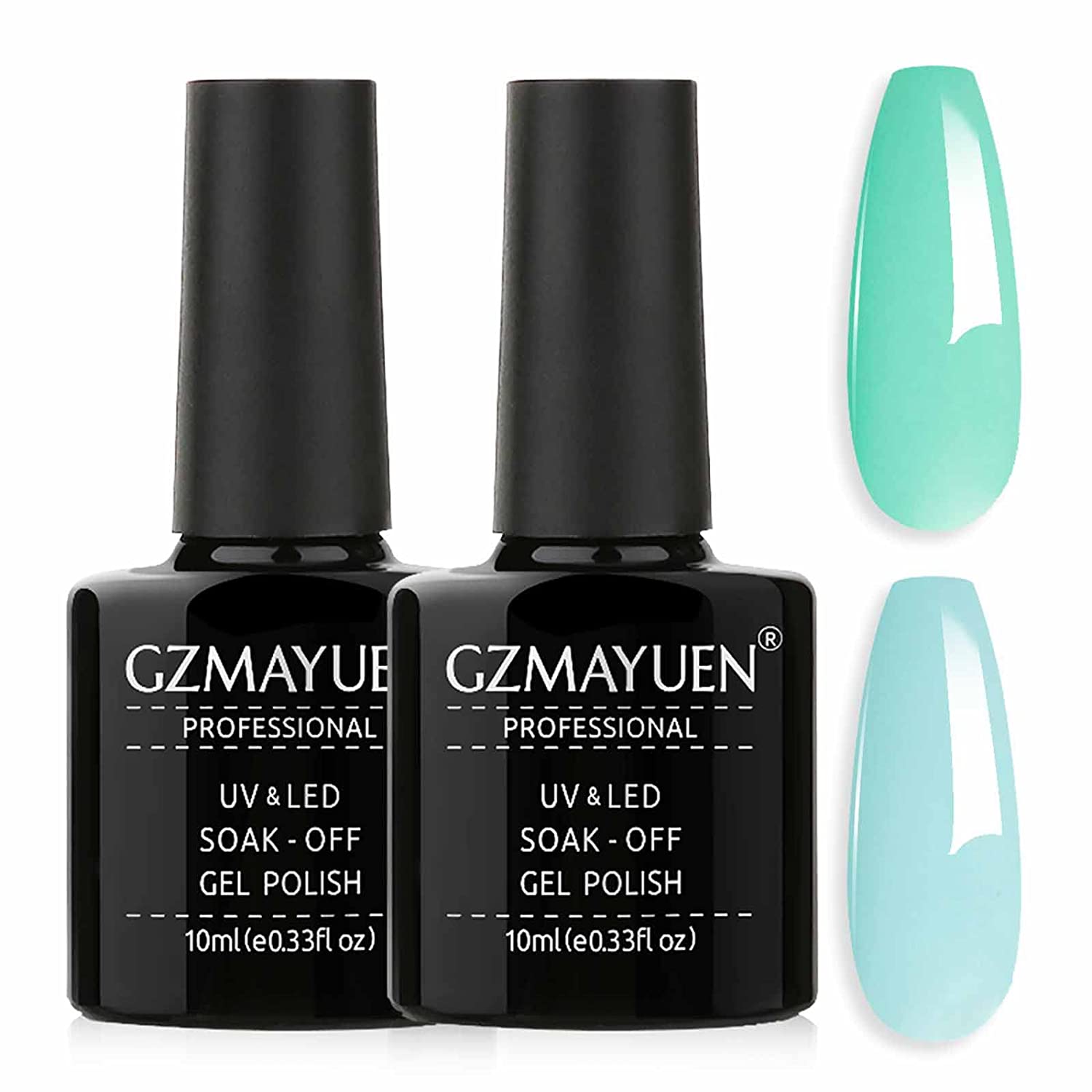 GZMAYUEN Gel Nail Polish Blue and Shellac Green UV Nail Polish Set 10 ml Light Blue Baby Blue Gel Polish UV Lacquer Green Pastel Green Gel Nail Set 2 Pieces, ‎colour