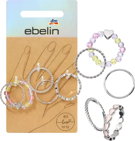 ebelin rings silver look, 5 pcs