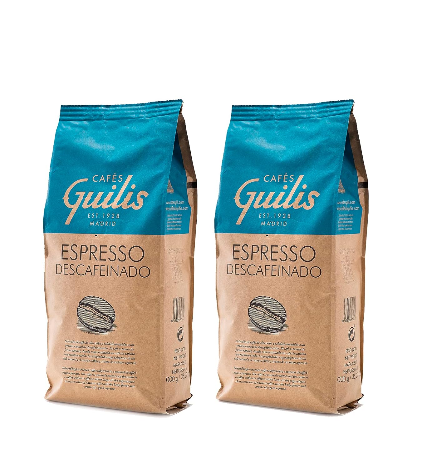 CAFES GUILIS DESDE 1928 AMANTES DEL CAFÉ - Coffee Beans Decaffeinated Arabica 2 kg