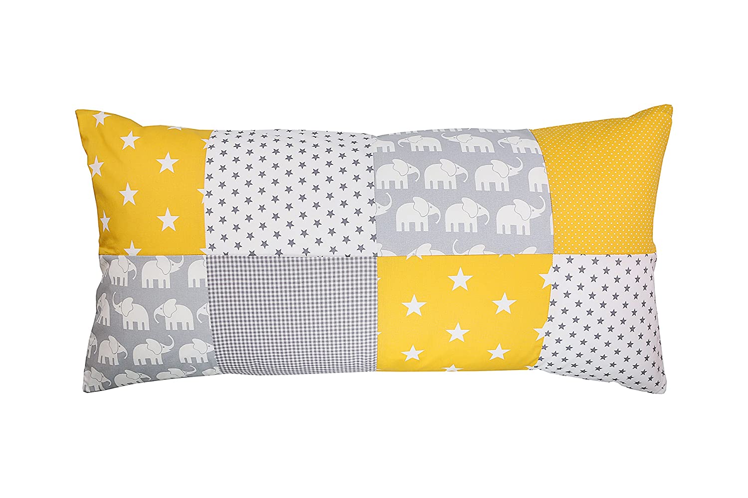 Ullenboom ® Patchwork Cushion Cover 40 X 80 Cm Elephant Yellow (Made In Eu)