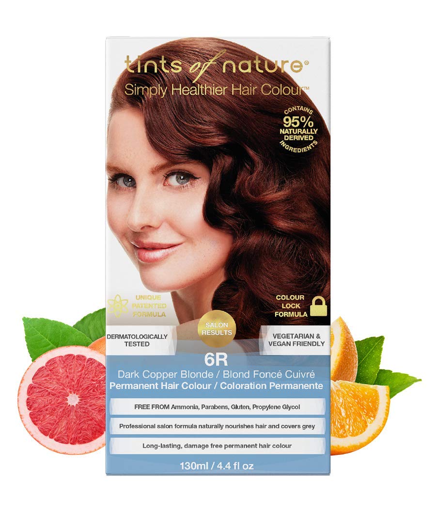 Tints of Nature 6R Dark Copper Blonde Permanent Hair Dye, 95% Natural, Free from Ammonia, Parabens, and Propylene Glycol, Single, ‎6r