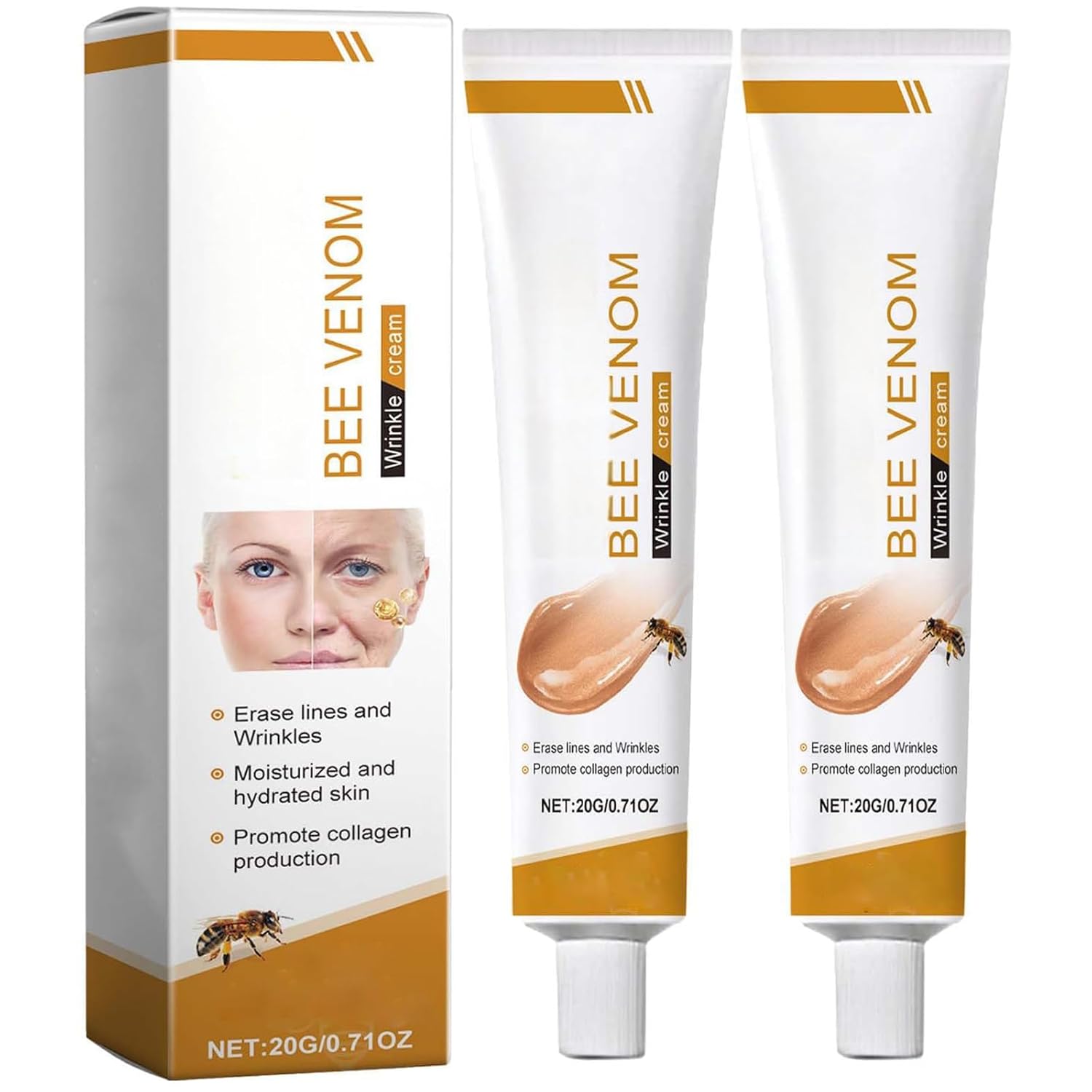 Pack of 2 Bee Venom Ointment Bee Venom Wrinkle Removal Cream Bee Venom Anti-Wrinkle Cream Anti-Wrinkle Moisturizer for Face and Neck for All Skin Types