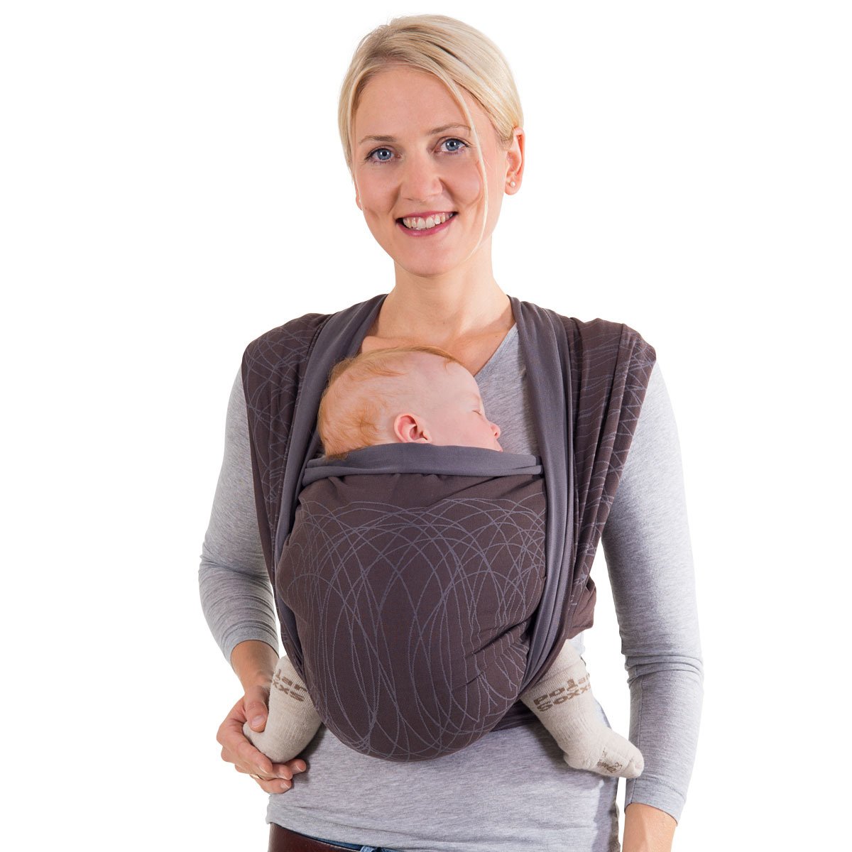 Hoppediz Baby Design Carrier Sling Newborn from Birth with Illustrated Binding Instructions Tested for Harmful Substances Organic Cotton New York Brown 4.60 m