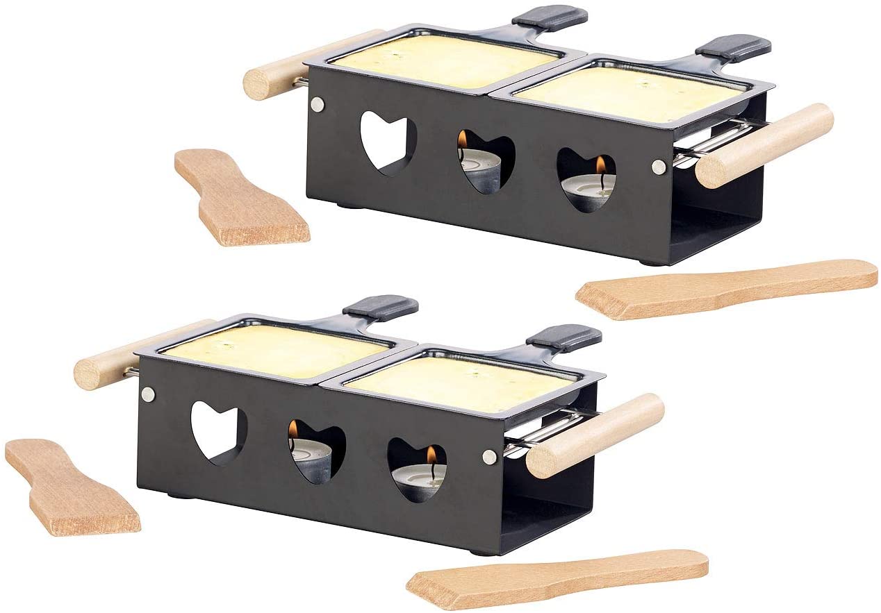 Rosenstein & Söhne Mini Raclettes: Set of 2 Tea Light Raclette for 2 People with Scrapers and Tea Lights (Table Grill)