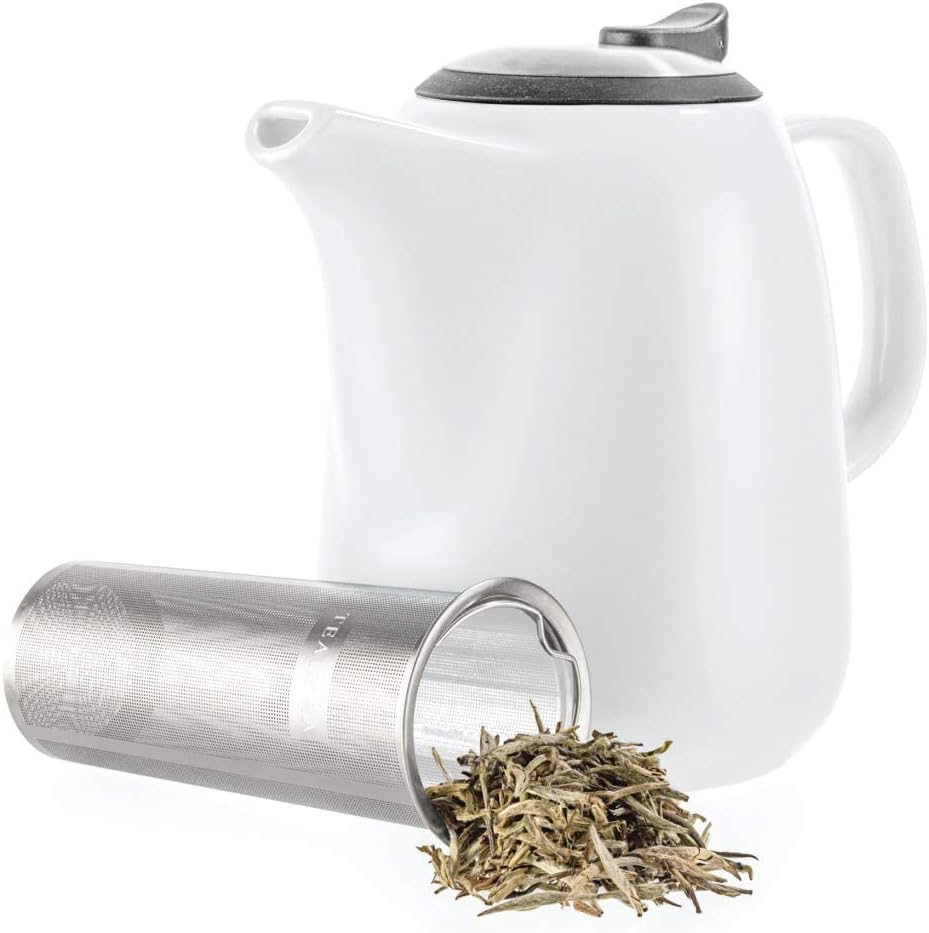Tealyra - Daze Large Ceramic Teapot - 1.4L (6-7 cups) - with Stainless Steel Lid, Extra Fine Tea Strainer for Loose Tea - 1400ml