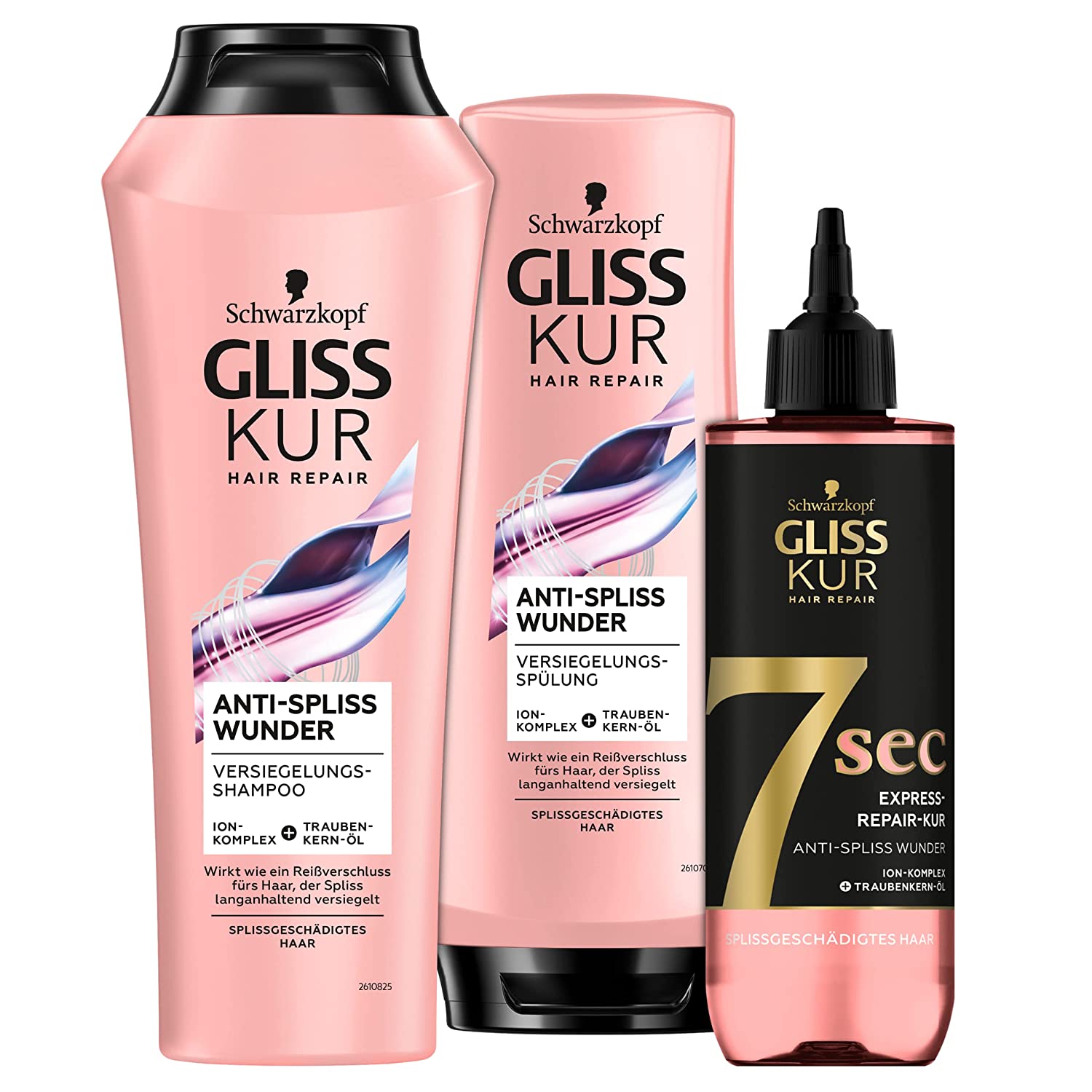 Gliss Kur Anti-Split Ends Miracle Shampoo (250 ml) + Conditioner Anti-Split End Miracle (200 ml) + 7 Sec Express Repair Treatment Anti-Split Ends (200 ml)