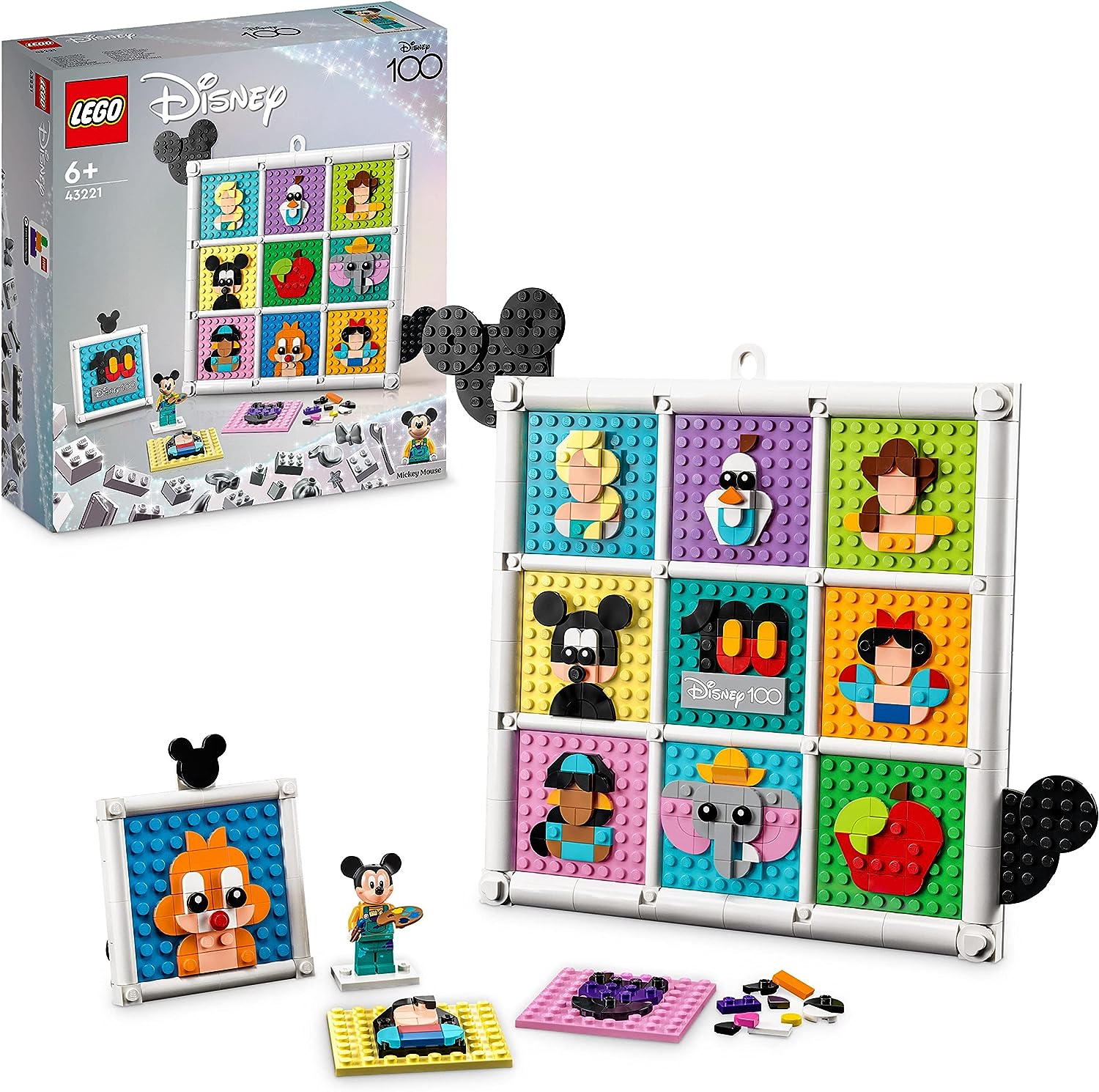 LEGO 43221 Disney 100 Years Disney Cartoon Icons, Craft Set and DIY Set as Wall Art and Bedroom Accessories, with Mickey Mouse etc.