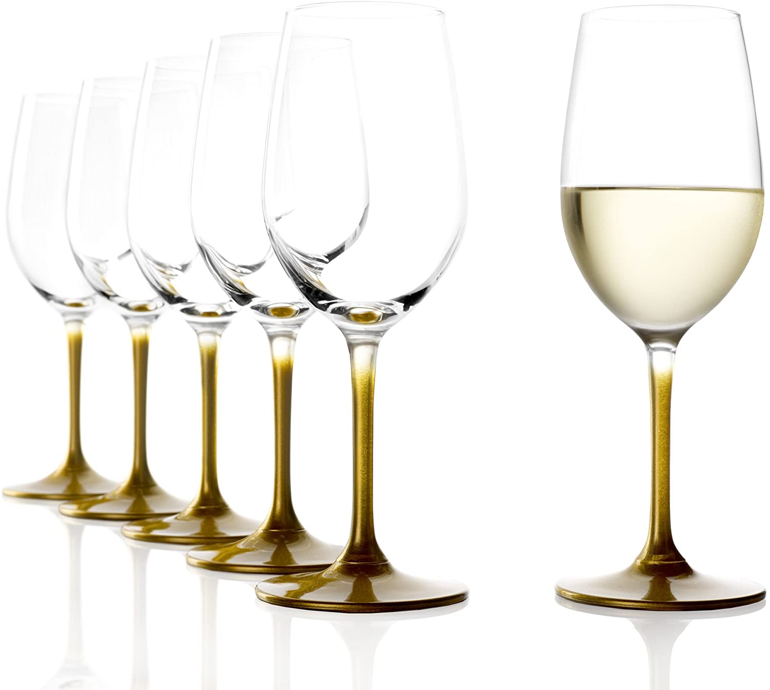 Stölzle Lausitz White Wine Glasses Event, 360 ml, Set of 6, Handle in Gold, Silver or Bronze, Universal and Highly Functional White Wine Glasses, Dishwasher Safe (Gold)