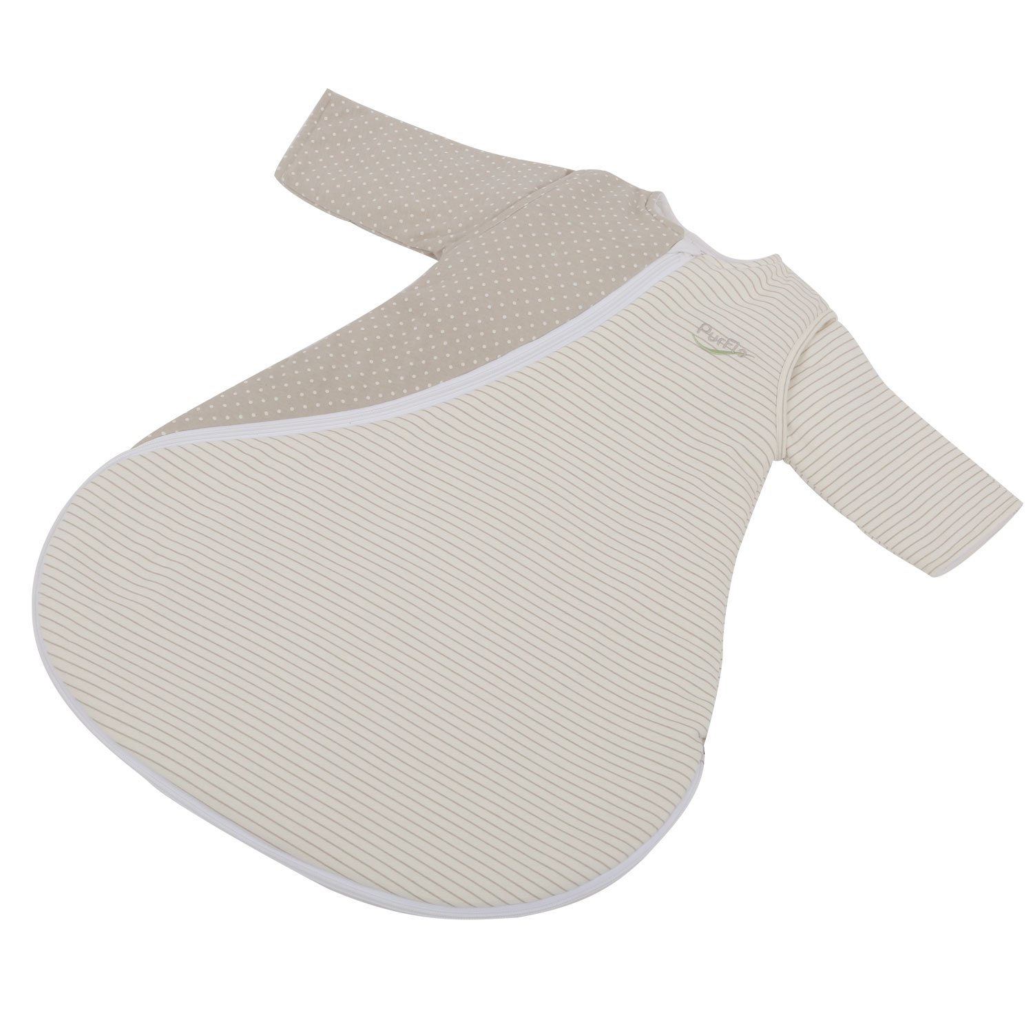 PurFlo PS25JERMUSHPR75 Baby Sleeping Bag 2.5 Tog (3 – 9 Months, Spots & Lines – Mushroom White