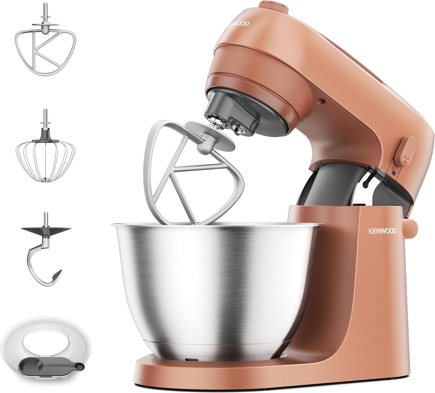 Kenwood Go Food Processor KZM35.000RD Space Saving Including 4 Liter Bowl, K-Hook, Balloon Whisk, Dough Hook, Splash Guard & Measuring Spoon, Metal Housing with Carry Handle, 800 W, Red
