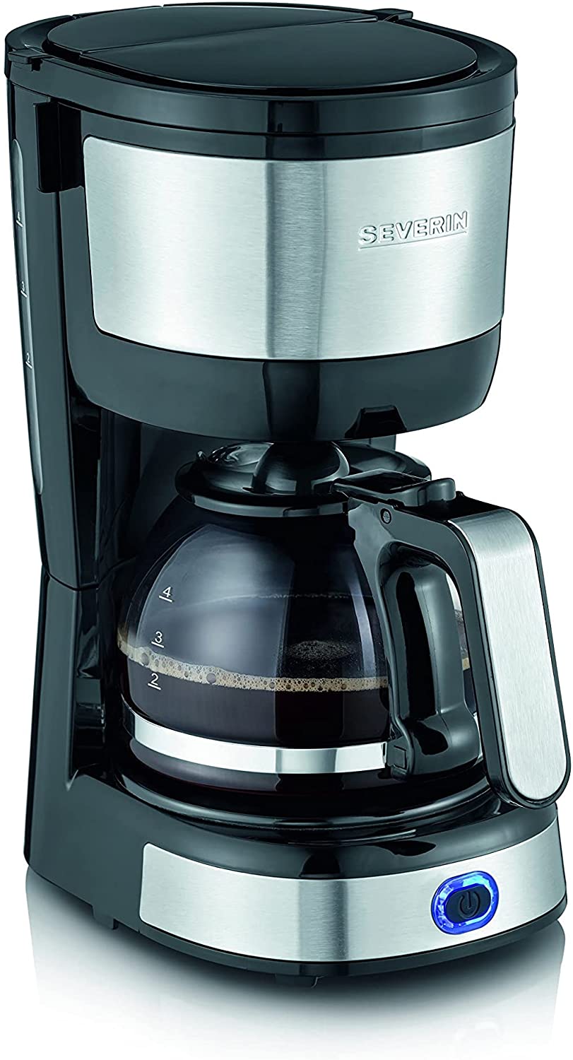 SEVERIN KA 4808 Compact Coffee Machine, Aromatic Coffee Maker for up to 4 Cups, Filter Coffee Machine with Permanent Swivel Filter, Stainless Steel/Black