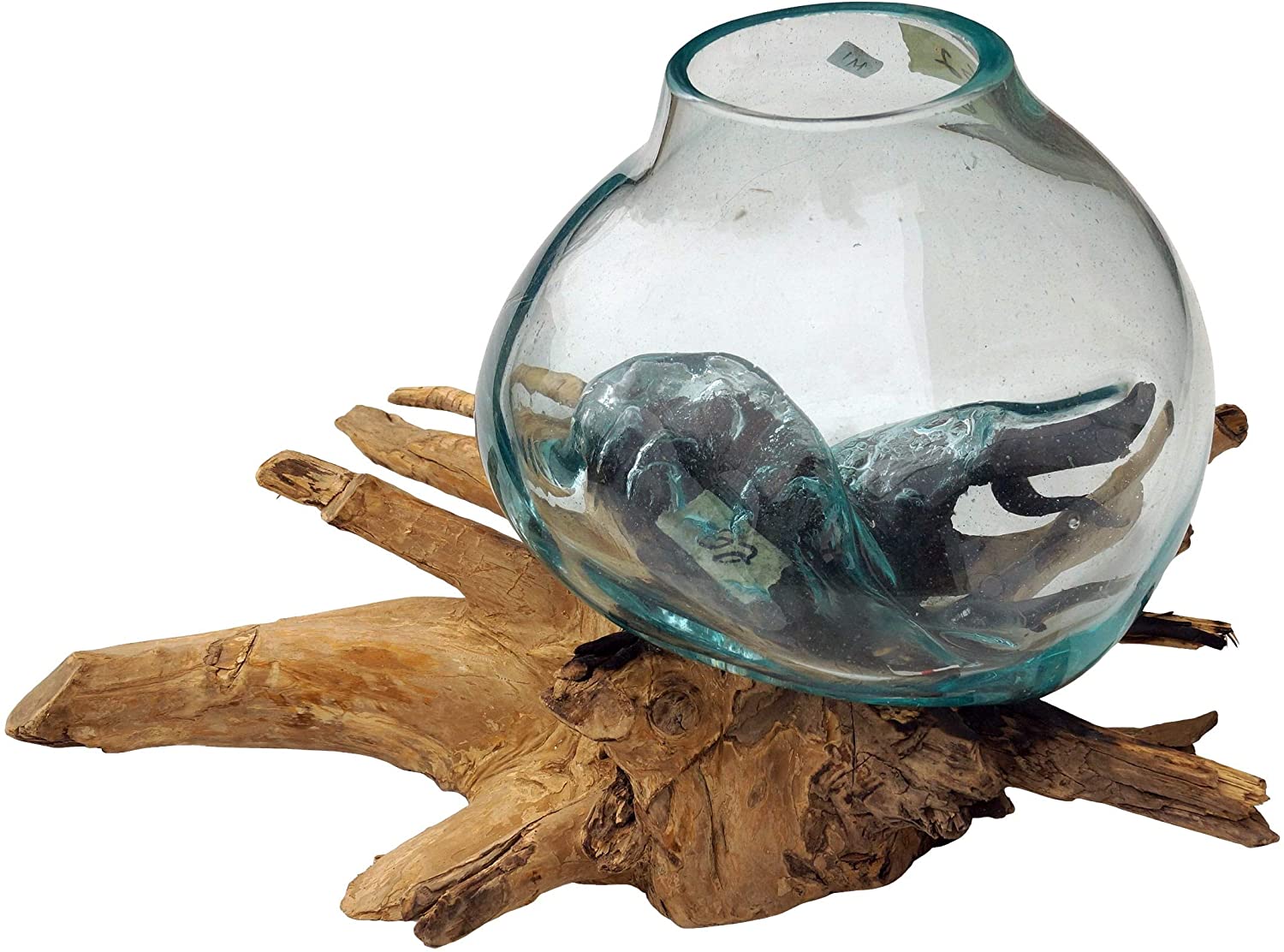 GURU SHOP Burl Wood Vase – 1 x Glass Diameter up to 10 cm, Brown, Vases & Flower Pots