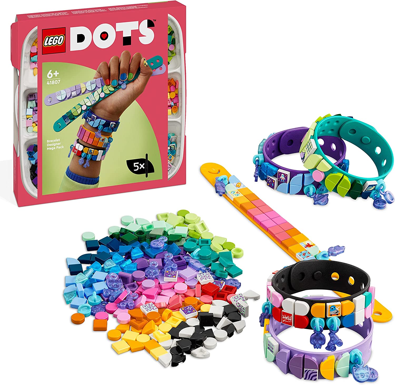 LEGO 41807 DOTS Bracelet Design Creative Set, 5-in-1 DIY Jewellery Craft Set with Mosaic Stones in Cosmic and Summer Colours for Friendship Bracelets and Accessories for Children