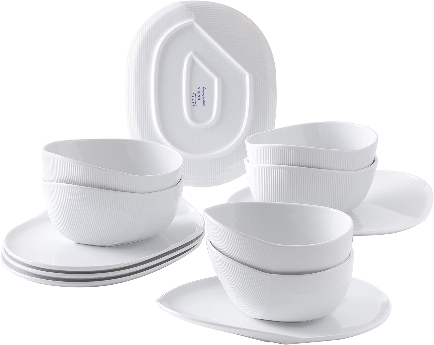 Kahla O - The Better Place 02G240A90002C Dessert Set 6 x Cereal Bowls 6 x Oval Platter Breakfast Set Modern White Porcelain 6 People 12 Pieces