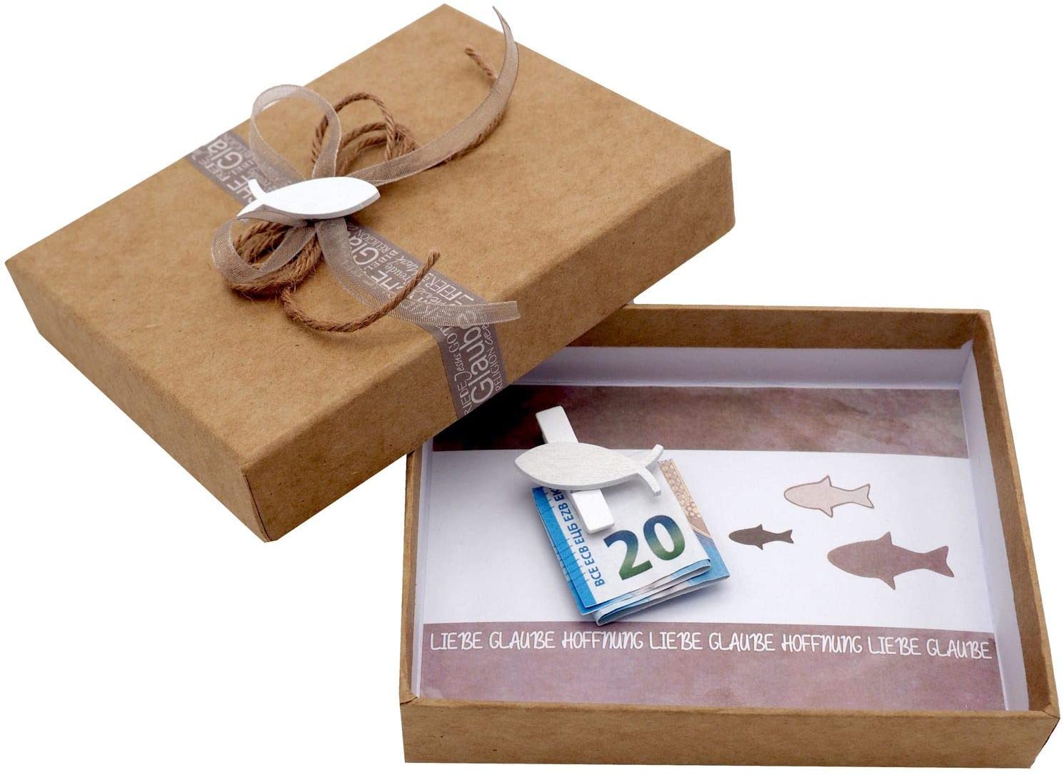 Money Box Fish Natural Taupe Brown Communion Gift Voucher