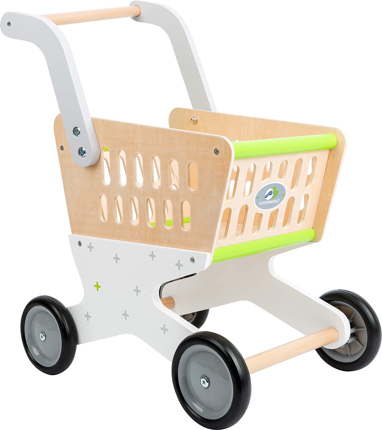 Small Foot Trend 11161 Wooden Shopping Trolley In Attractive Colourful Desi