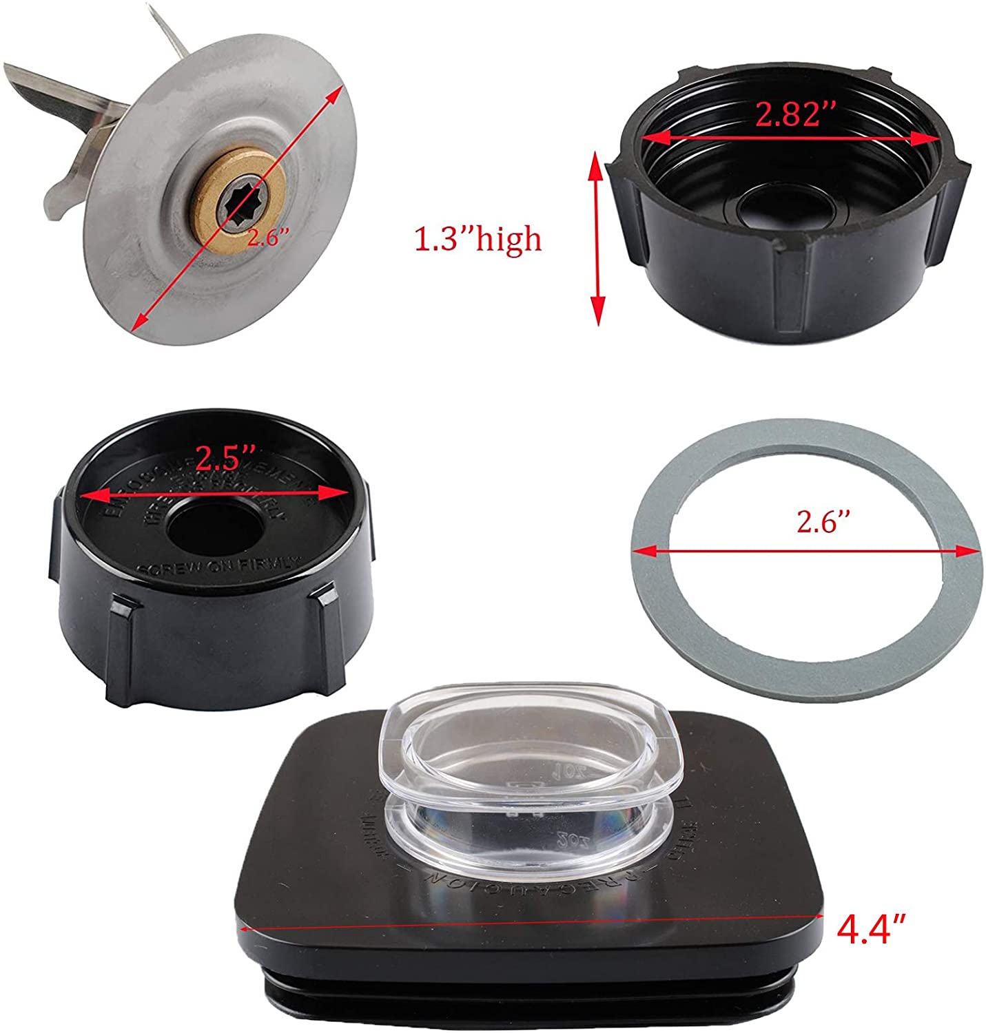 Wadoy 4961 Ice Blade for Oster Blender Accessory Refresh Kit - Glass Lid 4903, Bottom Cap 4902 with Seals Blender Replacement Parts for Easter