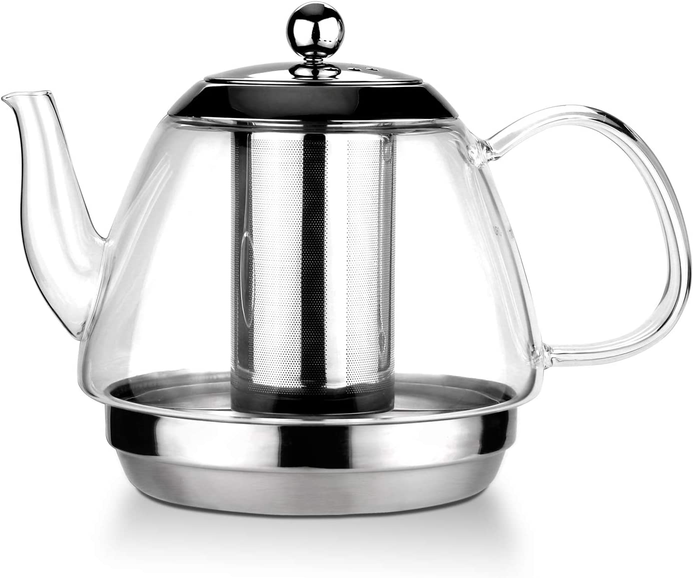 TOYO HOFU Large Glass Teapot with Removable Stainless Steel Infuser Teapot for Loose Tea, Heat Resistant, Oven Safe, 1600ml
