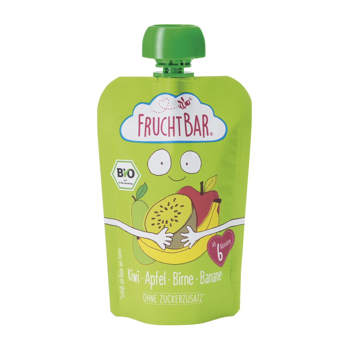 FruchtBar Bio Fruchtpüree Kiwi-Apfel-Birne-Banane, im Quetschbeutel, 8x 100g