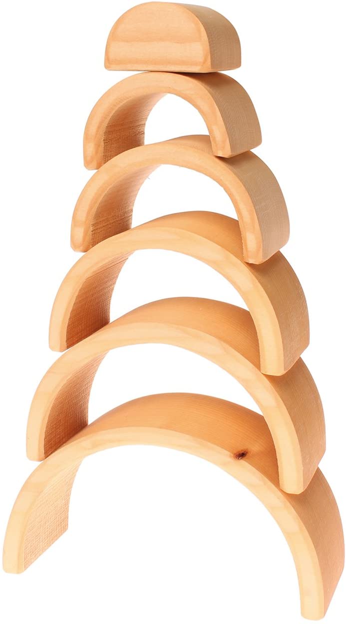 Grimms Large 6-Piece Wooden Stacking & Nesting Rainbow Tunnel/Arches Block