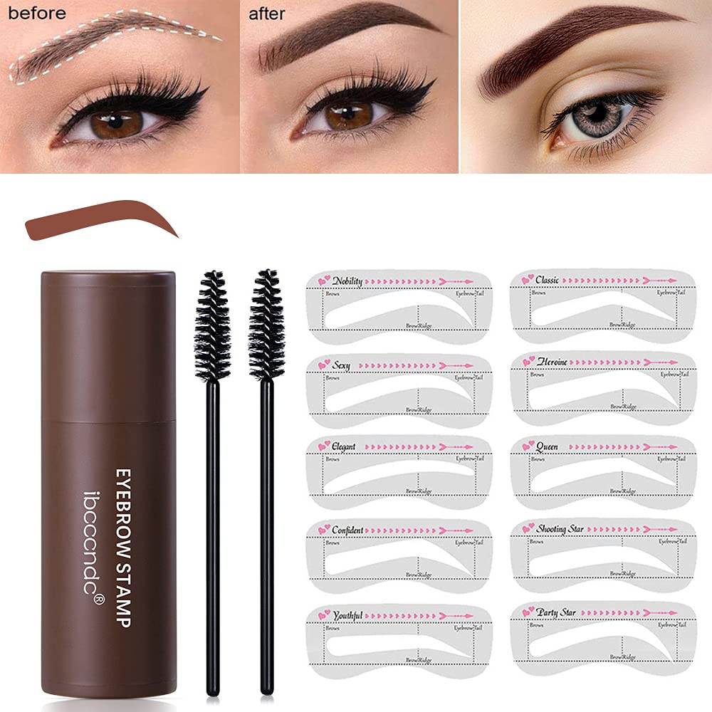 Beauty Glazed Eyebrow Stamp Set Eyebrow Stencils Adjustable Perfect Shape Medium Dark Brown Women Brow Powder Cosmetic Sets One Step Eyebrow Stamp Makeup (Nature Brown), ‎natural