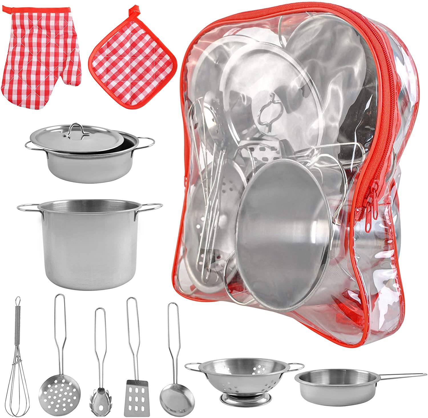 ISO Trade Children\'s Kitchen Set with Pots and Pans Play Set Stainless Steel 9438