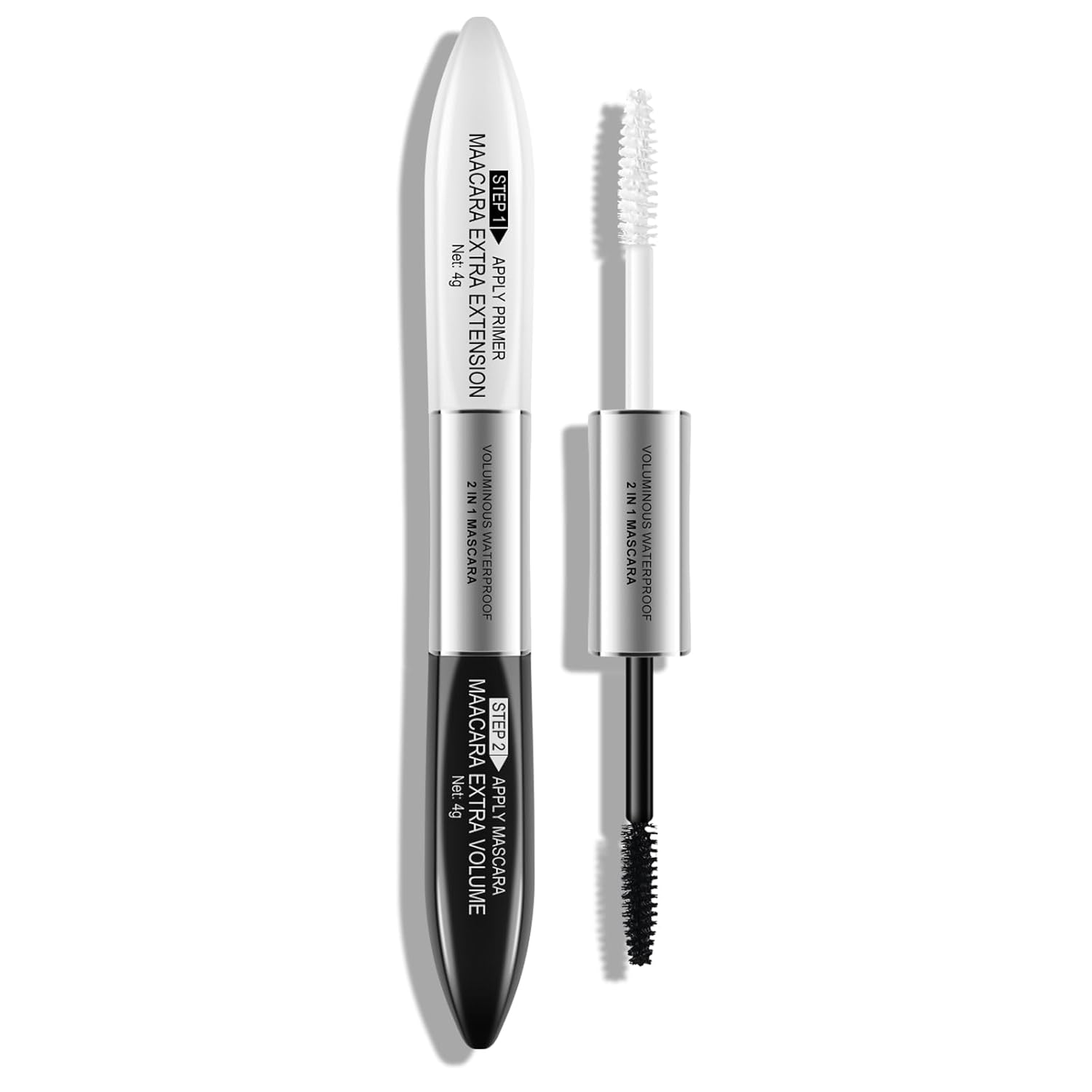 KYDA Double Extension Mascara, Black Mascara and White Mascara Primer for Long and Voluminous Eyelash Effect, Long-Lasting, Waterproof and Smudge-proof