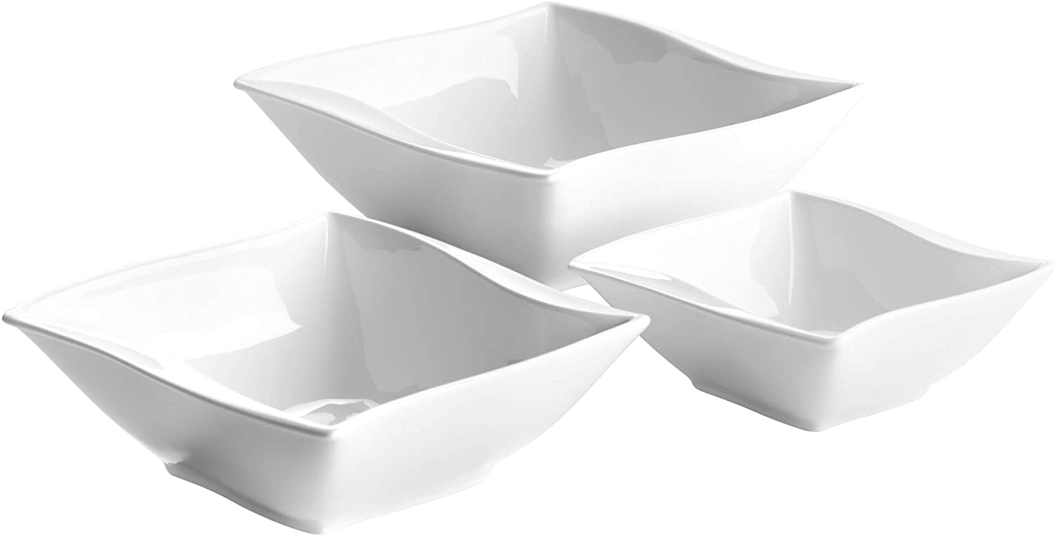 Verso by Mäser Orchestra Set of 3 Bowls (14 / 17 / 20.8 cm) Unusual Shape in Soft Ivory Colour