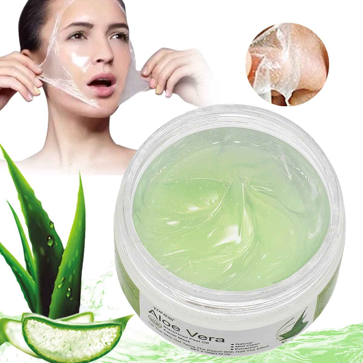 TOPJESS Blackhead Mask, Peel Off Mask, Aloe Vera Face Mask, Blackhead Remover Mask, Anti Ageing Mask, Aloe Essence Acne Blackhead Crystal Mask, 100 g/3.52 fl.oz