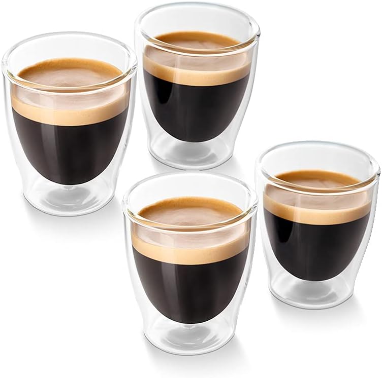 Tchibo Set of 4 Espresso Glasses, Double-Walled, Modern Design, Hot and Cold
