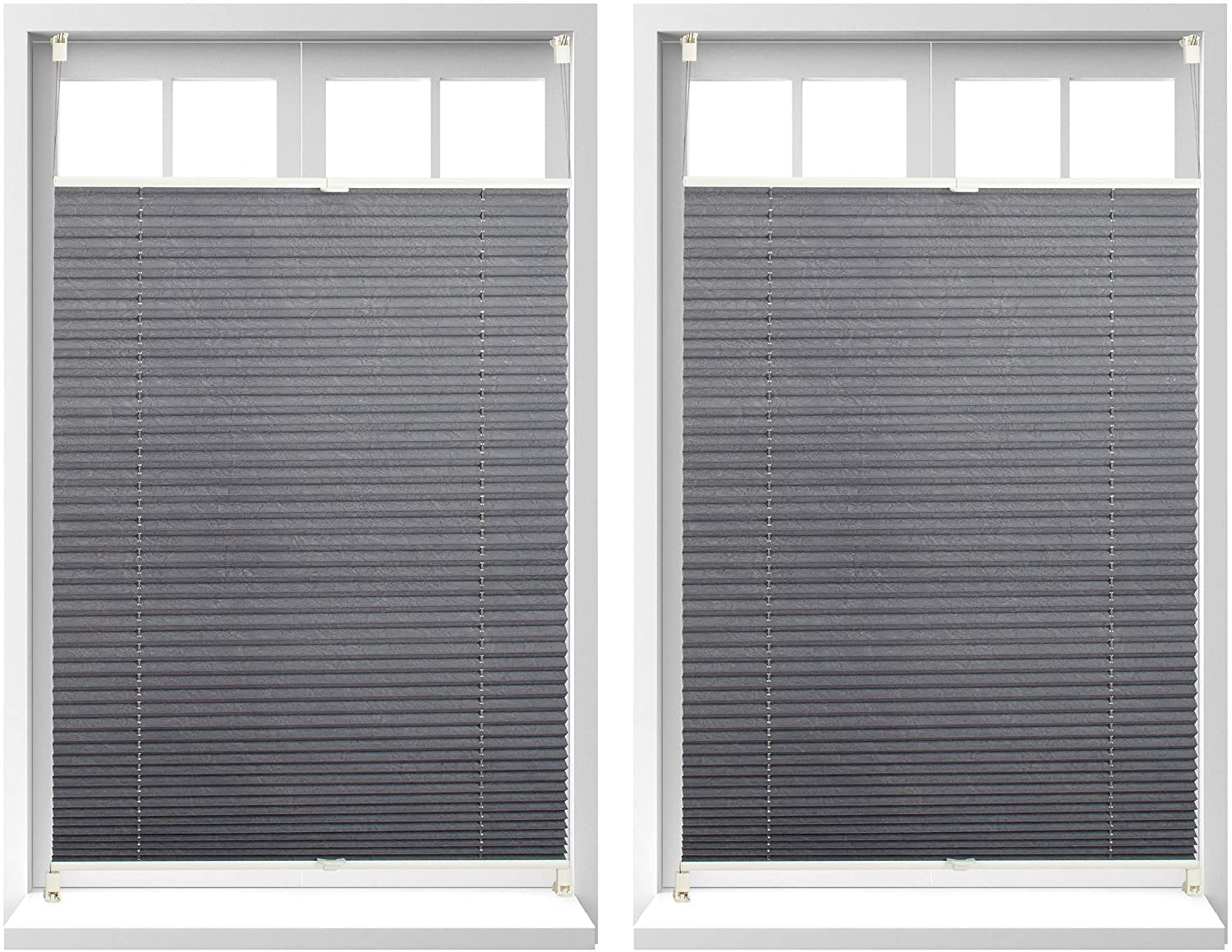 2X Pleated Blind Klemmfix Without Drilling, Translucent Blind Blind Grey Fo