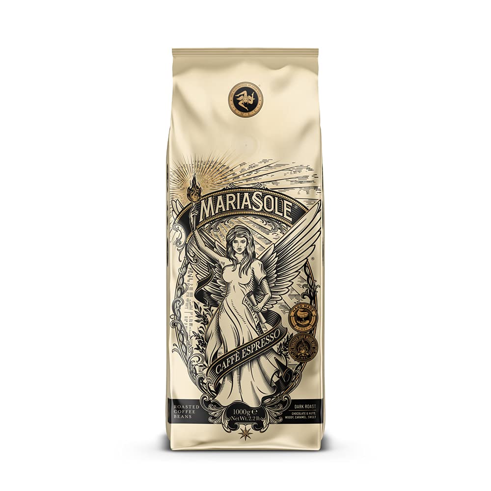 Mariasole Caffè Espresso Coffee Beans - Traditional Roasting in Sicily Over Wood Fire Handmade - Premium Espresso Beans for Fully Automatic and Portafilter (250 g Bag)