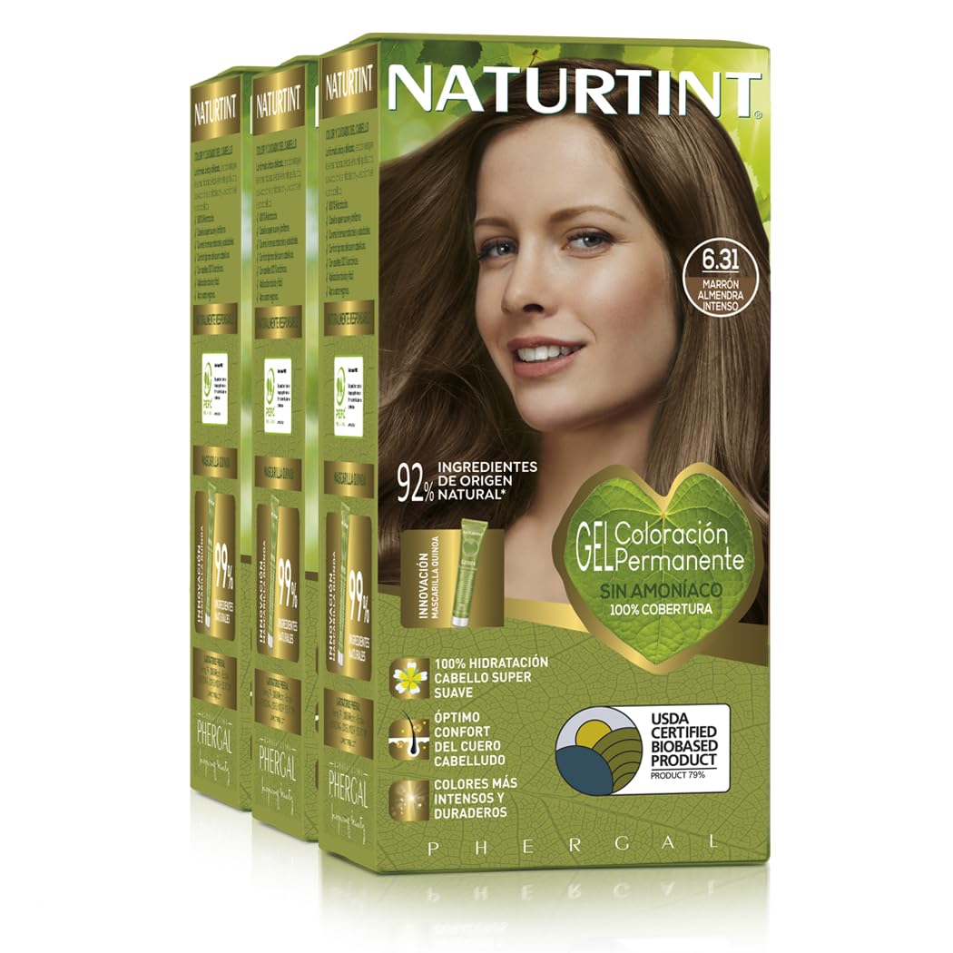 Naturtint Biobased Hair Color Without Ammonia 6.31 Deep Almond Brown Color High Percentage of Natural Ingredients Pack of 3 510 ml