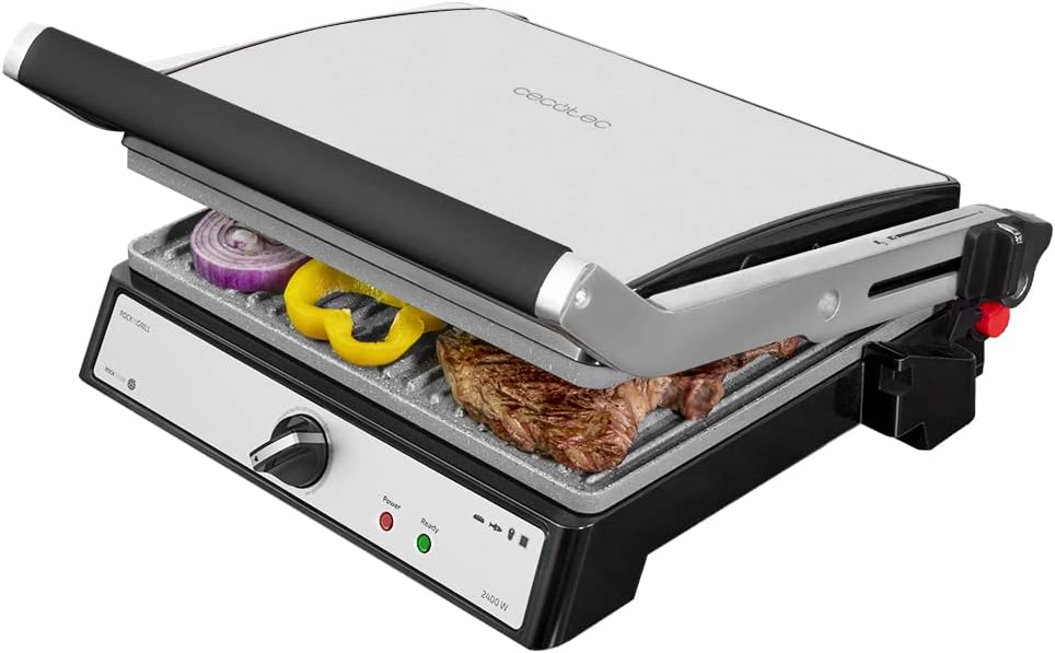Cecotec Rock\'nGrill 2400 UltraRapid Electric Grill with 2400 W Power, RockStone Coating, 180° Opening and Floating Top Plate