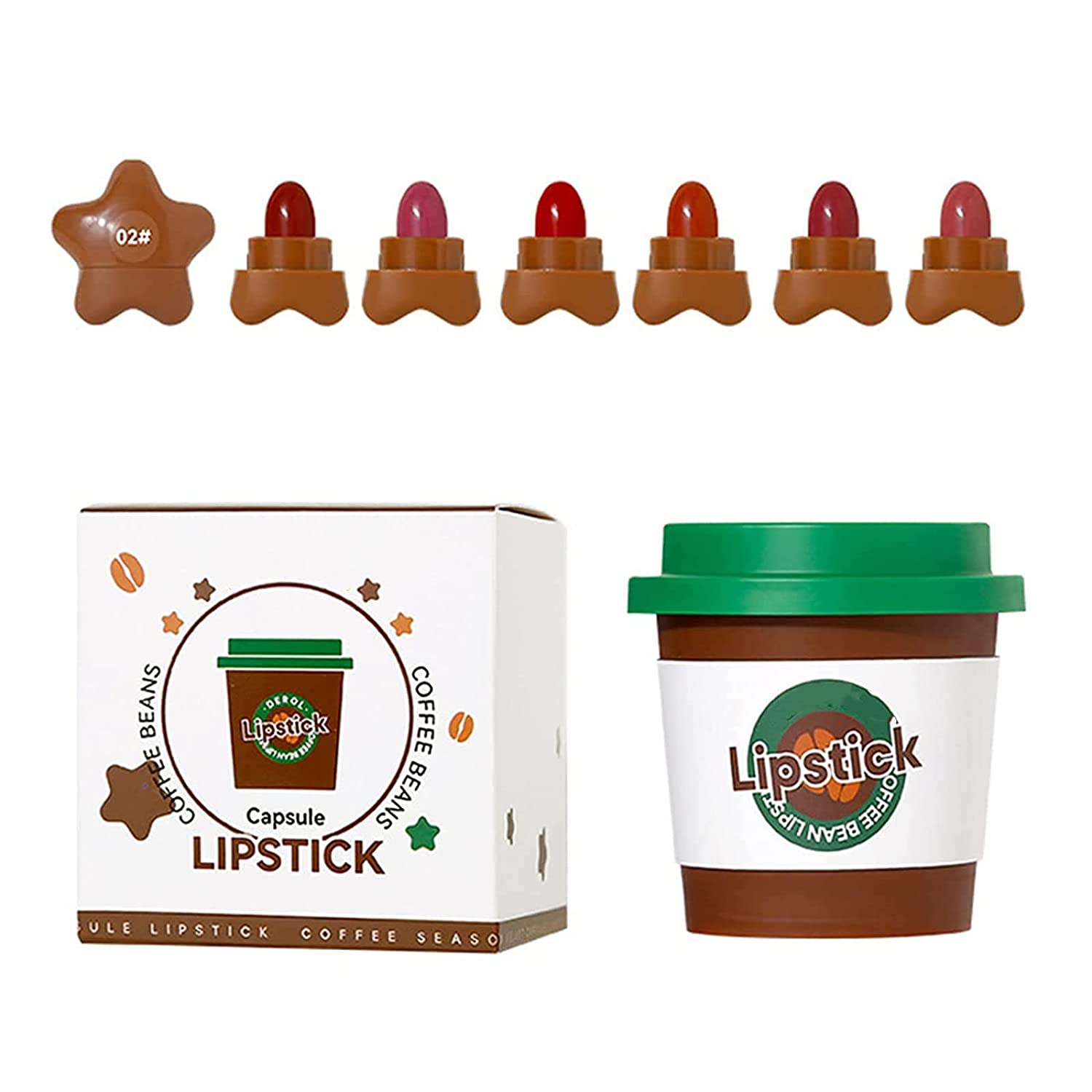 ERISAMO 6/8/16 Colours Capsule Lipstick Set, Mini Matte Coffee Lipstick Stars Candy Mini Capsule Lipstick, Tint Long-Lasting Liquid Lipstick, Waterproof Velvet Capsule Lipstick, Easy Colour Lipstick for Women (B), 