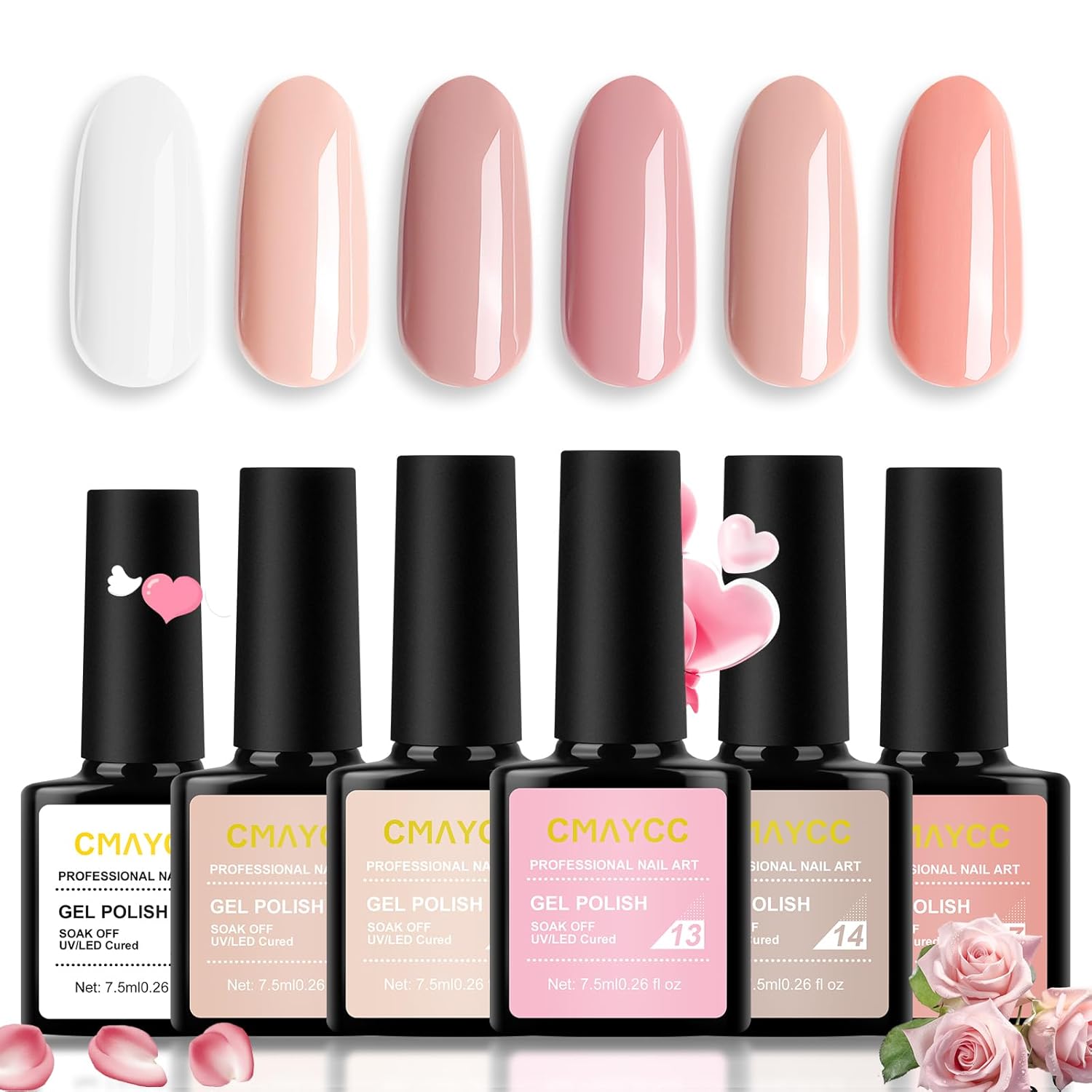 UV Nail Polish, 6 x 7.5 ml Gel Polish UV Nude Pink Set, Gel Nail Polish Nude Colors Set for Nail Salon, DIY Home, Wedding, Dating, Party