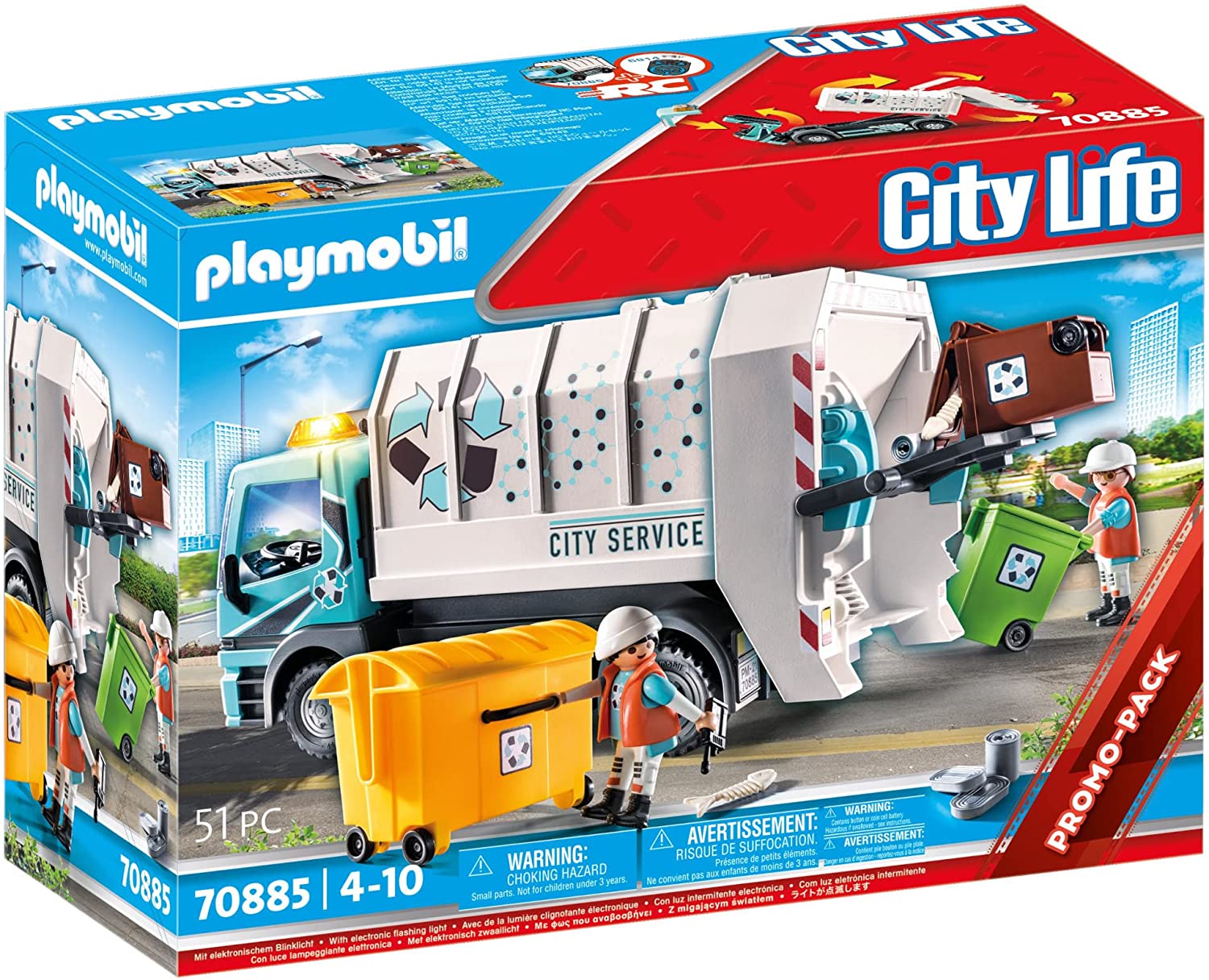 PLAYMOBIL City Life 70885 Rubbish Vehicle with Flashing Light, RC Capacity,