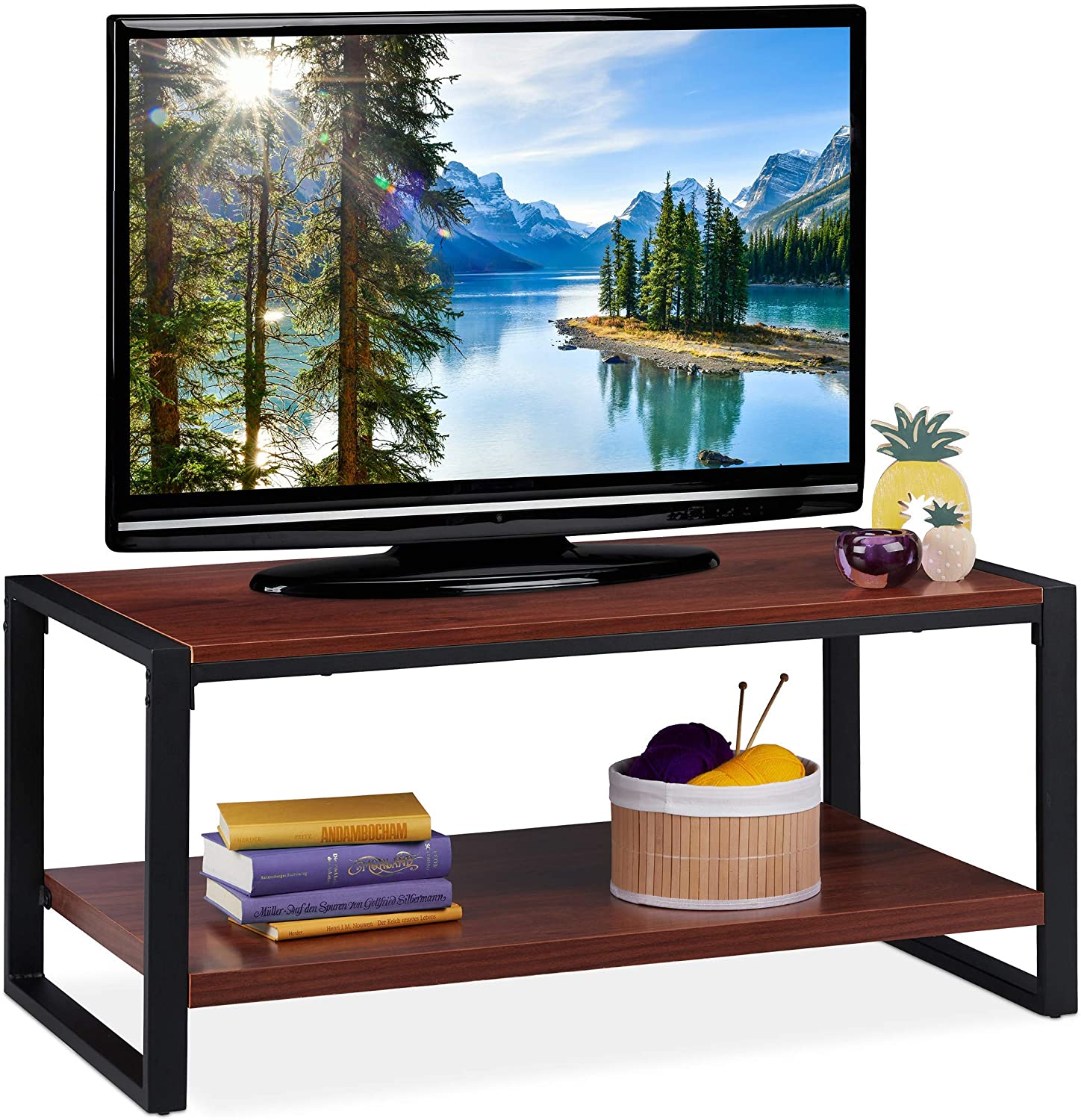 Relaxdays Tv Coffee Table, Tv Table For Living Room, 2 Shelves, Flat, Wood 