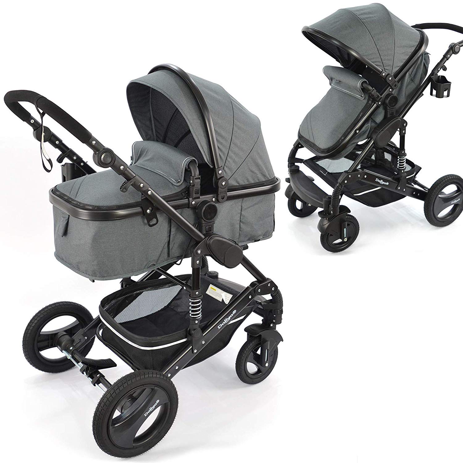 Combi pram 2-in-1 Bambimo with aluminium frame in many different colours – click system – all 4 wheels to remove – with extra large shopping basket – 2 in 1 sports seat – baby bath space saving xl