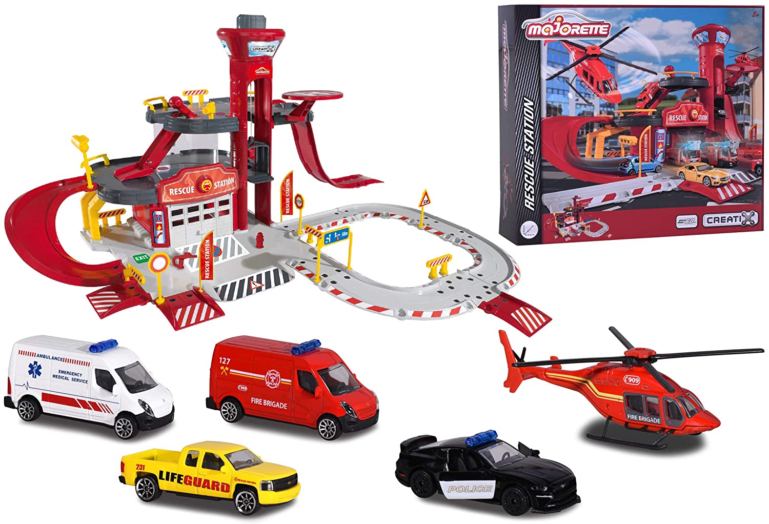 Majorette 212050019 Creatix Rescue Station + 5 Vehicles Playset With Large 