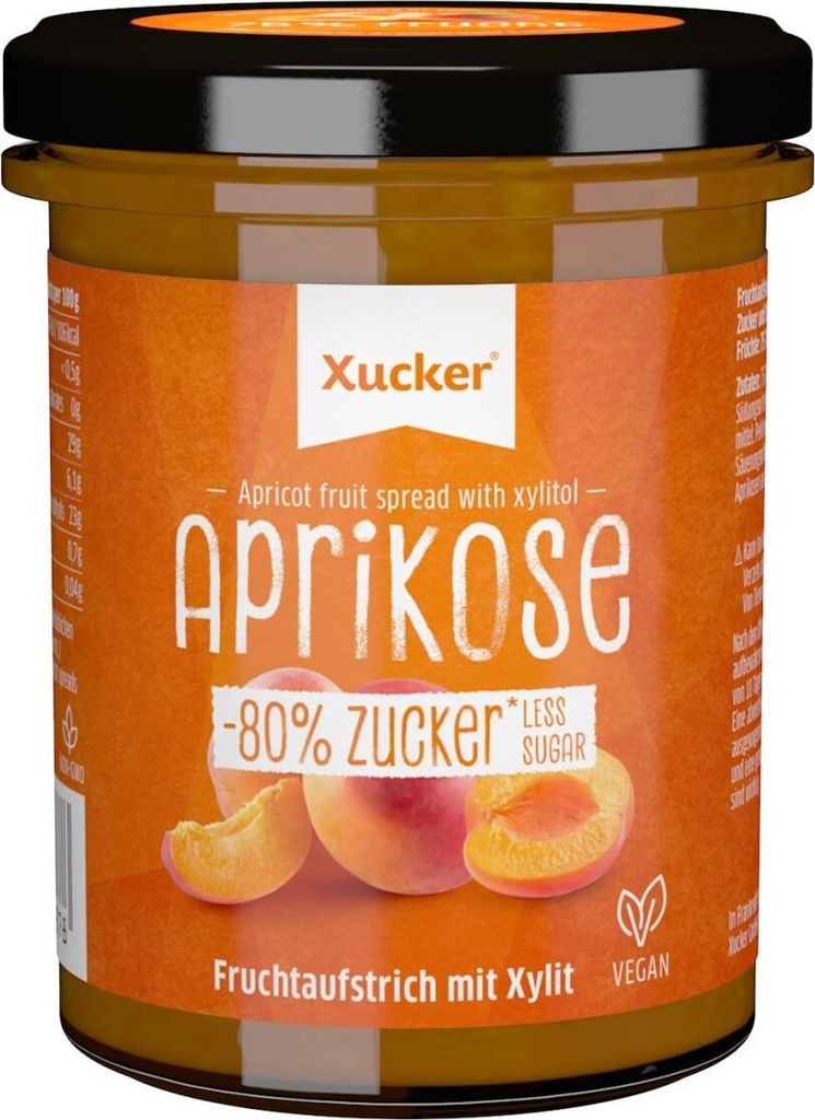 Xucker Fruchtaufstrich Aprikose mit Xylit - Fruchtiger Brotaufstrich mit Xylitol - 75% Fruchtgehalt