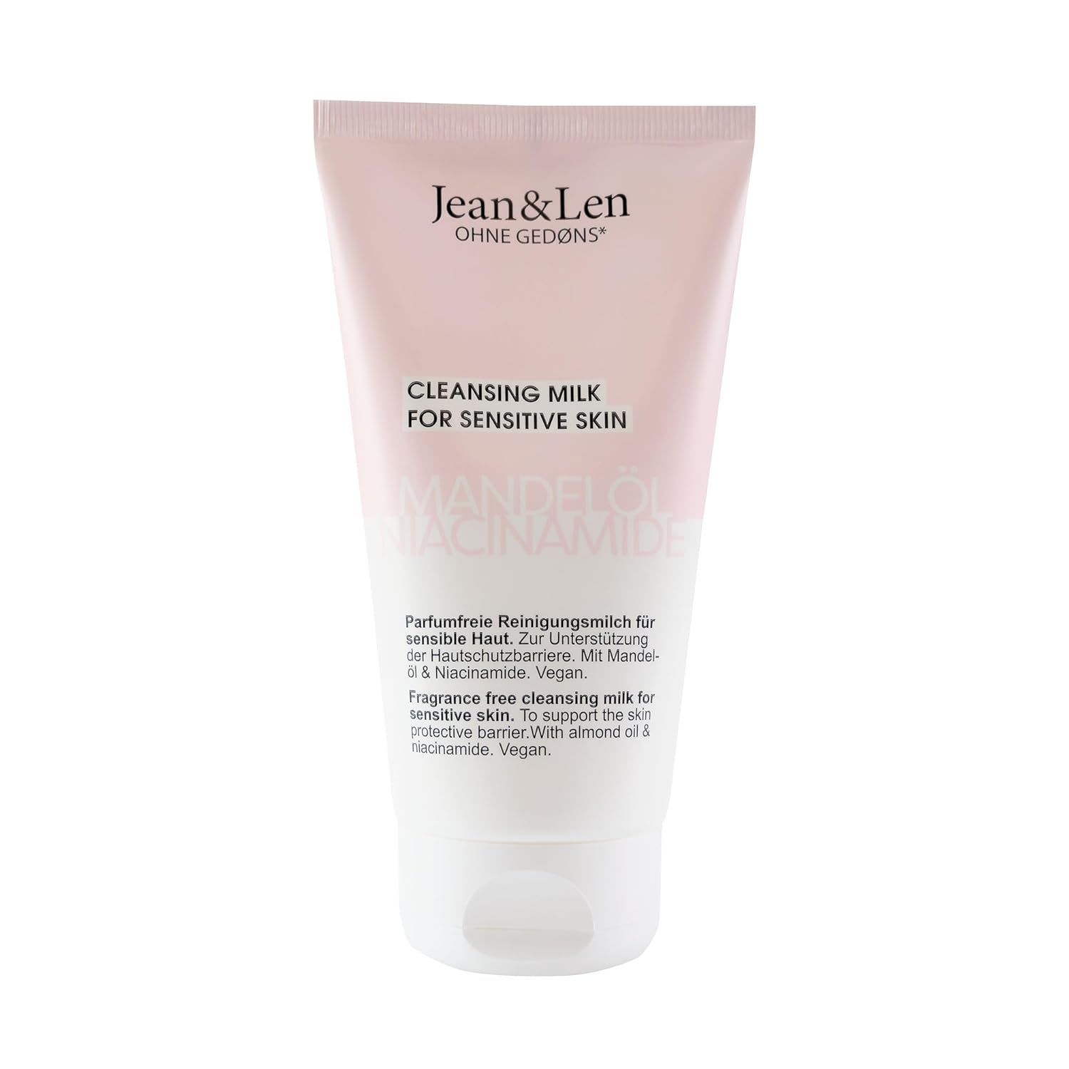 Jean & Len Fragrance-Free Cleansing Milk Almond Oil & Niacinamide, Particularly Mild Cleansing, for Sensitive Skin, Removes Makeup Residues & Dirt Particles, Parabens & Silicones, Vegan, 150 ml