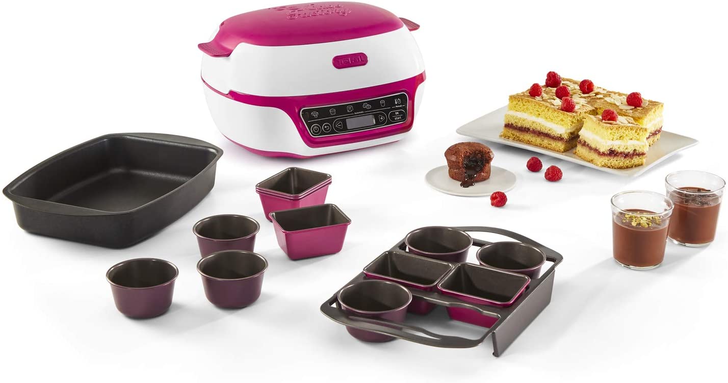 Tefal Cake Factory Délices KD8101 | Cake Maker | 5 Automatic Programmes | Manual Mode | Recipe Book | Extensive Accessories | Free App | Cake and Sweets | White / Pink