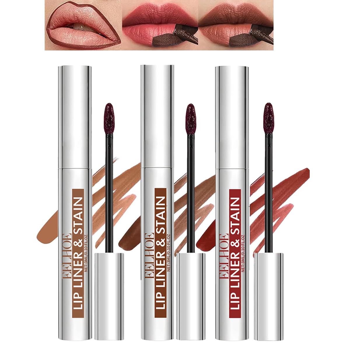 Baorder 3 Piece Peel Off Lip Liner Set, Pencil Peel Off Lip Liner Tattoo, Plump Lip Liner, Long Lasting Lip Stain Peel Off, Infused with Hyaluronic Acid & Vitamin E, for All Skin Types