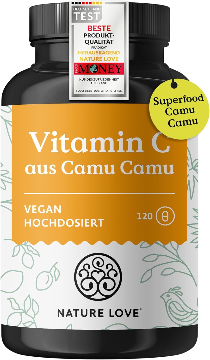 Nature Love® Camu Camu Extract Capsules, Natural Vitamin C Pack of 120 in 4-Month Supply, 640 mg Camu Camu Extract Per Capsule Laboratory Tested, Vegan, No Additives, Made in Germany