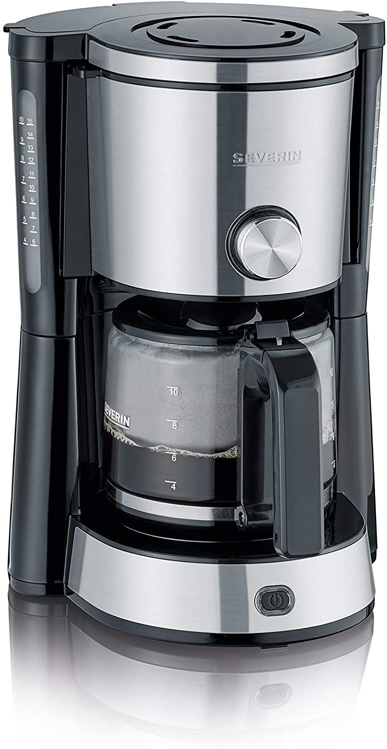 SEVERIN KA 4825 Type Switch Coffee Machine (for Ground Filter Coffee, 10 Cups, Includes Glass Jug) Stainless Steel / Black