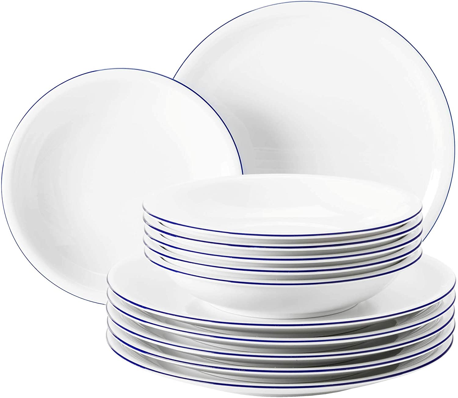 Seltmann Weiden Compact Blaurand Dinner Service Porcelain Willow 12 Teilig. Consisting of: 6 x Dinner Plates 25 cm, 6 x Soup Plate 22 cm.