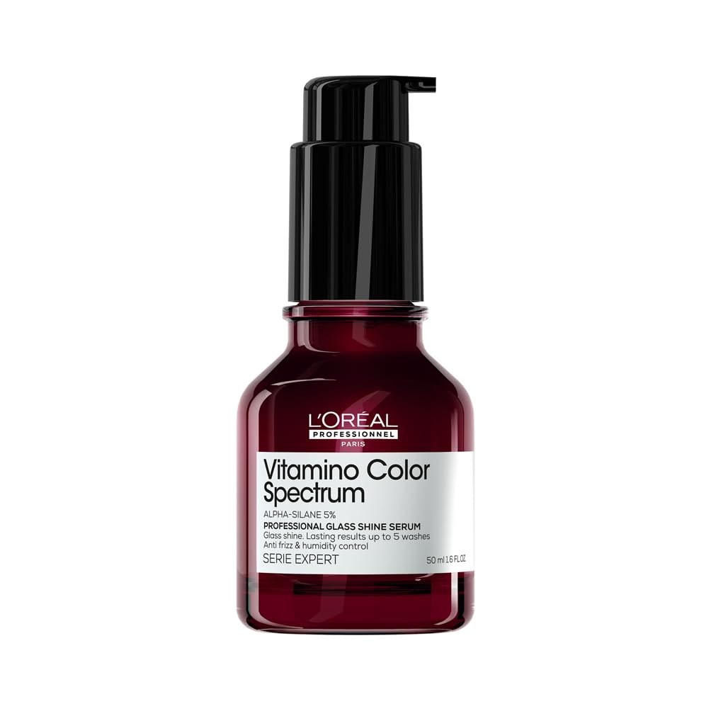 L\'Oréal Professionnel Hair Serum for Ultra Strong Shine for All Hair Types and Instant Glass Shine with 5% Alpha Silane, Vegan, Expert Series, Vitamino Color Spectrum Glass Shine Serum, 50 ml