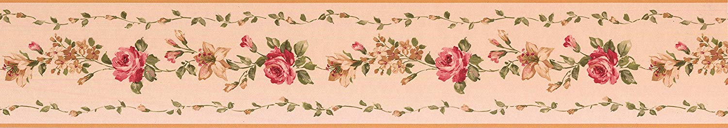 pp79454  Pretty Prints 4 flowers pink cream gallery beige Wallpaper border